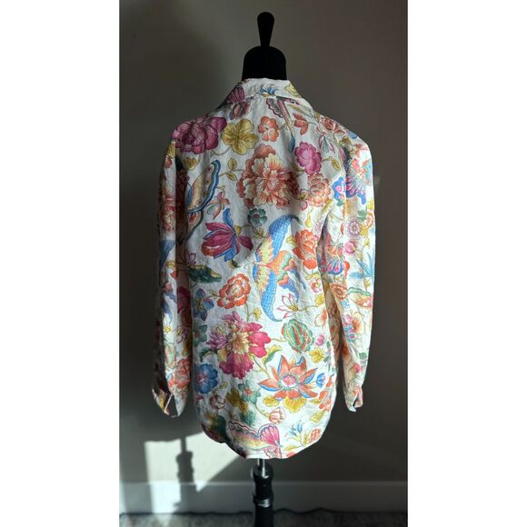 PERRY ELLIS Floral Print Linen Single Breasted Long Line Blazer Size 6 - Picture 6 of 8